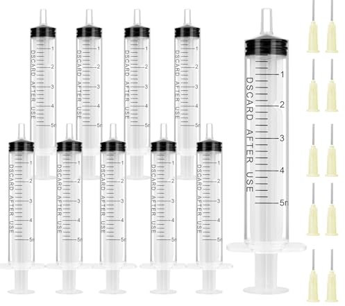 OFFCUP Seringue Plastique, 10pcs Seringue 5ml, Seringue avec Aiguille émoussée, Seringues de Distribution Liquide, Seringue Dosage pour Science/Laboratoire/Usage Industriel