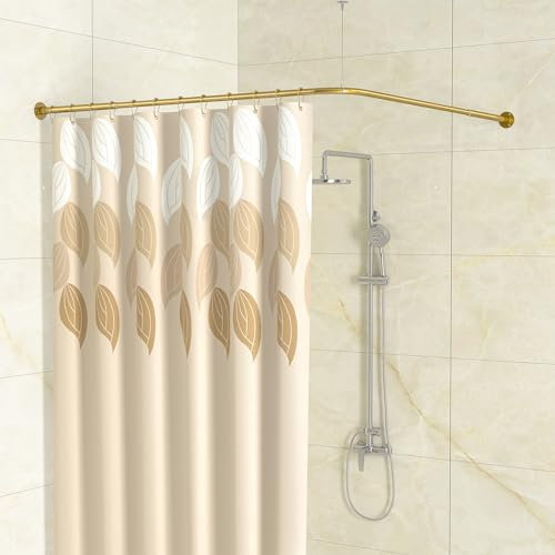 Yampos Asta per tenda da doccia angolare a forma di L, 99,1 cm – 175,3 x 175,3 cm – 215,3 cm – 215,3 cm regolabile 90 gradi curva per bagno, barra quadrata senza abbassamento, con 12 ganci e supporto