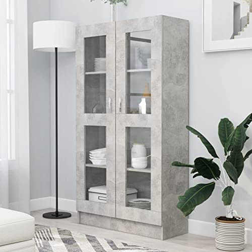 Chaduof Vitrinenschrank, Vitrine, Wandschrank, Schrank Regal, Glasregal, Glasvitrine Stehend, Eckvitrine, Manga Regal, Betongrau 82,5x30,5x150 cm Spanplatte