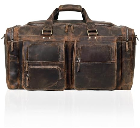 Premium Duffel Taschen für Männer Holdall Leder | Reisetasche | Wochenend-Duffle-Tasche | Dunkelbraun | Groß 24 x 12x 11 Zoll