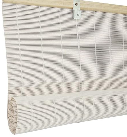 Zhixubah Custom Size White Bamboo Roller Blinds Privacy Bamboo Shades For Indoor Windows Natural Bamboo Blinds For Windows With Lift Decorative Curtain 45-180cm Wide Sun Protection Partition