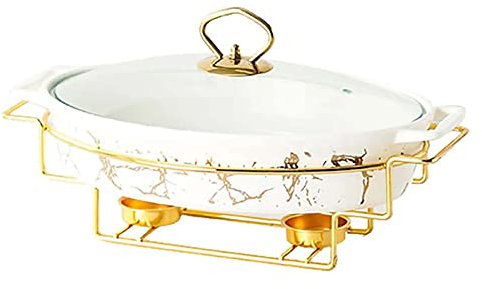 Buffet Warmer Set For Banquets - Ceramics Chafer With Imitation Marble Finish - Chafing Dish Buffet Set For Weddings, Parties, Catering Events