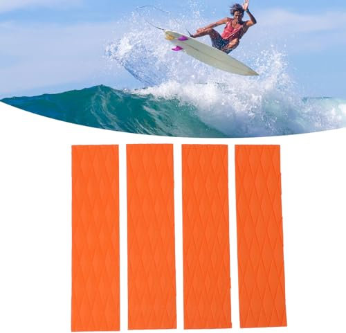 BHFFTHK 4-teiliges Surfbrett-Traktionspad, Schwarzes Surf-Front-Traktions-Anti-Rutsch-Pad, Skimboard-Traktionspads, Passend für Shortboard, Fisch, Longboard, Skimboard(Orange)