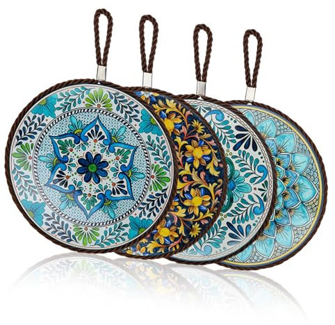 LWLWA Sottopiatti 4 Pezzi, Superficie Ceramica Sottopentola Multifunzionali, Diametro 17 mm Sottopiatti Rotondi Eleganti, Aspetto Raffinato, Isolamento Termico Antiscottatura, per Tazze, Ciotole