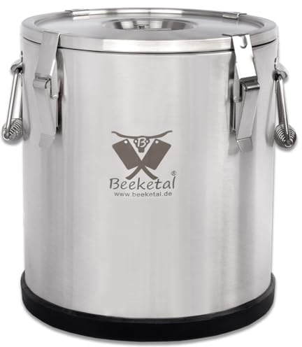 Beeketal 'BTB-21P' Edelstahl Thermobehälter mit 21 L Gesamtvolumen (Max. 18,5 L Füllmenge) | Doppelwandig isolierter Transportbehälter mit Spannverschluss, Deckel mit Gummiring und Entlüftungsventil
