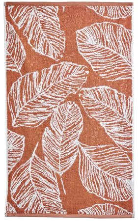 Fusion - Terracotta Leaf Bath Towel (70 x 130cm) - 100% Cotton - Super Soft - Tropical Palm Leaves Towel - Orange & White Bath Towel/Bath Sheet - Terracotta Bathroom Accessory - Matteo Collection