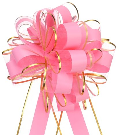 QUARKZMAN 5 Stück Geschenk Schleife 15cm Geschenkbänder Matte Ziehschleife Groß Dekoschleife für Geschenkverpackung Hochzeit Tüten Weihnachten Körbe Auto Deko, Rosa