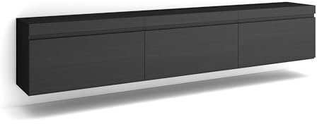 Skraut Home | Mobile TV Soggiorno | Ampio spazio a disposizione | 240x45x35 cm | Sospeso, da appendere | Stile moderno | Nero