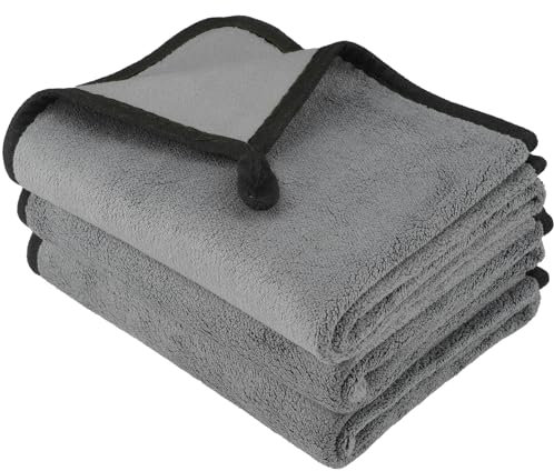 DU Life Lot de 3 Chiffons Microfibre Voiture, Épaissis et Ultra Absorbants, 600 G/㎡, 40 x 60 cm, Nettoyage Voiture Ne Laisse Pas de Traces Doux et Résistant