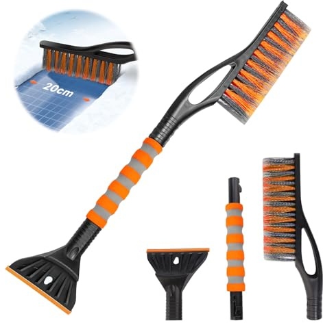 panemy Raschietto per ghiaccio auto con scopa, frusta rimovibile, lunghezza 60 cm, con setole grandi e manico ergonomico in schiuma e resistente grattacielo, adatto per auto