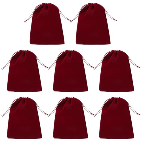 PATIKIL Samtbeutel, 8 Stück Schmuckbeutel 17x23cm Samt Zugbeutel Geschenkverpackungstasche für Hochzeitsgeschenk Party Geburtstag Festivals Burgunderrot