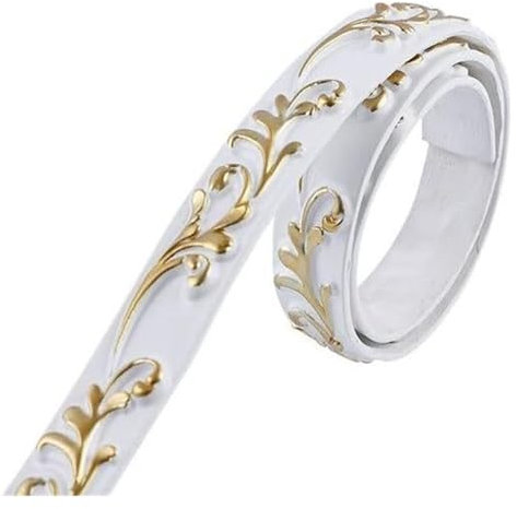QZLNONTK Tapetenbordüre,Deckendekorative Bordüren, Selbstklebende Bordüren Aufkleber Wohndekoration PVC Selbstklebende Wandverkleidung Streifen Sockelleiste Decke Wandform Linie(White Gold)