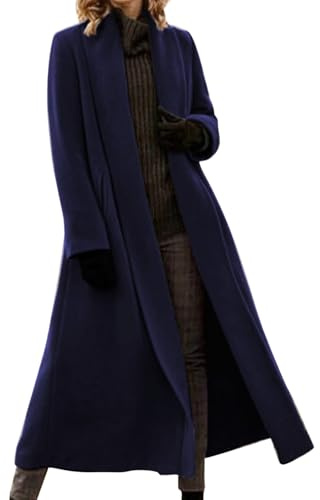 Ansenesna Wollmantel Damen Winter Lang Wintermantel Damen Warm Lange Winterjacke Frauen Elegant Dicke Mantel Ohne Kapuze Trenchcoat Umlegekragen Damen-Jacken Einfarbig Langarm Damenmantel