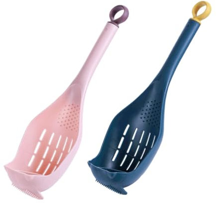 Cabilock Colador y Cuchara Para Pasta Ranuras De Plástico, Mango Largo, Espumadera Para Aceite, Utensilios De Cocina Versátiles, Uso Doméstico y Filtrado, Pack 2 Piezas Azul Oscuro y Rosa