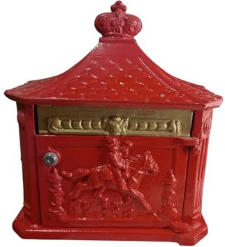 Cassetta postale posta lettere in ghisa stile inglese rosso e oro