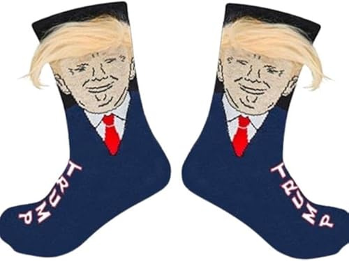 Calcetines divertidos y novedosos unisex, Trump, pelo, calcetines de vestir, para mujeres y hombres, y medias para Secret Santa de Navidad