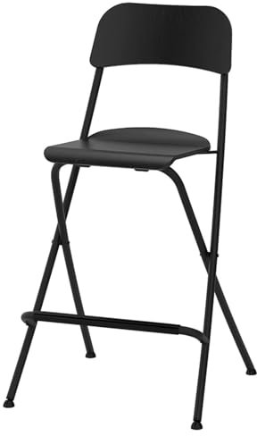 63/74 CM Tragbarer Zusammenklappbarer Barhocker, Zusammenklappbarer Hocker für Zuhause mit Rückenlehne und Fußstütze, Hoher Frühstückshocker, Tresenstuhl mit Rutschfesten Füßen(Black,25(63cm))