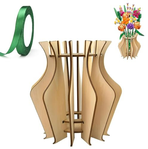 Vase for Lego Flowers, Wooden Puzzle Vase - Wooden Vases for Crafting, 3D WoodeN Puzzle Flowers Vases for Flower Bouquet, Display Stand for Roses Cherry Blossom Sunflower Tulips Daffodils