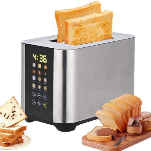 Tostadora Inteligente De 2 Rebanadas, Tostadora Emergente Automática con Pantalla Táctil De Acero Inoxidable De 920 W con Ranura para Hornear Doble Ampliada, Temporizador Digital, 6 Tipos De Pan