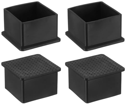 sourcing map Lot de 4 capuchons rectangulaires en caoutchouc pour pieds de chaise, 45 x 45 mm, capuchons de protection de sol pour table, chaise, équipement de machines (noir)