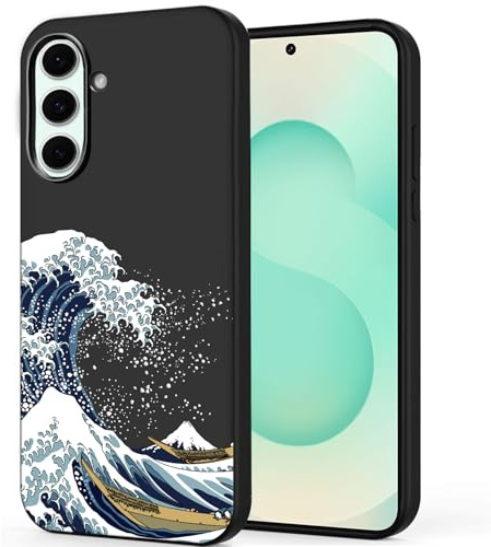 Unov Case for Galaxy S25+ Plus / S24+ Plus, Black Phone Case with [Anti-Slip Embossed Pattern], Shockproof Slim Protective [Anti-Scratch TPU] Back Cover, Great Wave