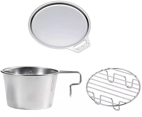 LMXRYPD 304 Edelstahl Campingbecher, Leichte Campingtöpfe, 600ml Feldflasche, Camping Kochgeschirr, für Rucksackreisen, Wandern(C)