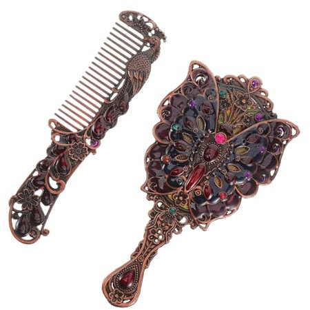 VALICLUD 1satz Retro Handspiegel Set Mit Kamm Kompakter Kosmetischer Handspiegel Und Kamm Vintage- Tragbar Für Reisen Und Tägliches Styling Stabiles Metall Für