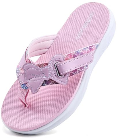 WateLves Girls Flip Flops Non-Slip Casual Thong Sandals Summer Sandal Shoes for Beach Swim Pool (Pink Fish Scale,34)