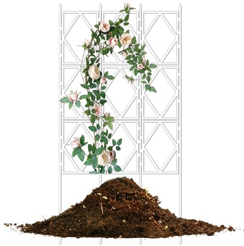 Rankhilfe für den Garten, Balkon- und Hofdekoration – Faltbares Rankgitter für Pflanzen, für Gemüse und Blumen im Innen- und Außenbereich, Ranken und Kletterpflanzen in Töpfen, weiß(W60xH180CM(2.0x5.9
