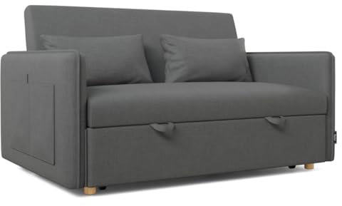 Nalui- Sofa Cama 2 plazas 3 en 1 Nest 2 139x100x80cm con Respaldo Ajustable y 2 Almohadas. Sofa Cama Chaise Longue, Soporta hasta 240Kg. Sofa 2 Plazas Convertible en Cama 120x190cm, Gris Oscuro