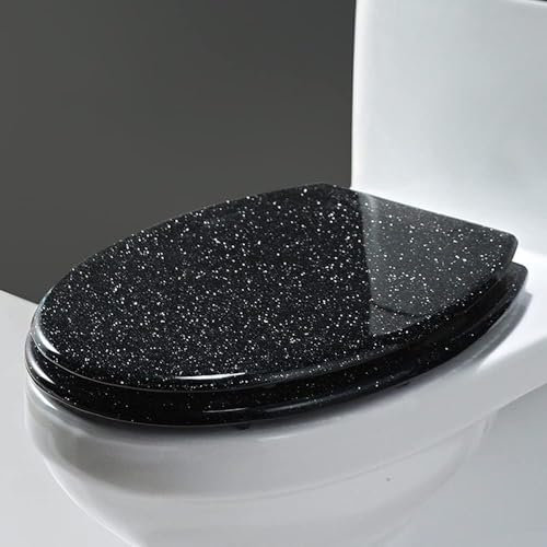 Toilet seat Glitter Toilet Seat, Elongated, Non-Slip Seat Bumpers, Soft Close, Easy Clean, Black Glitter
