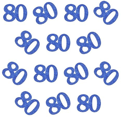 Double Side Blue Glitter Paper Numbrer 80 Confetti 80 Paper Scatter Table Confetti for 80th Birthday Party 80th Anniversary Party Decoration, 100pcs
