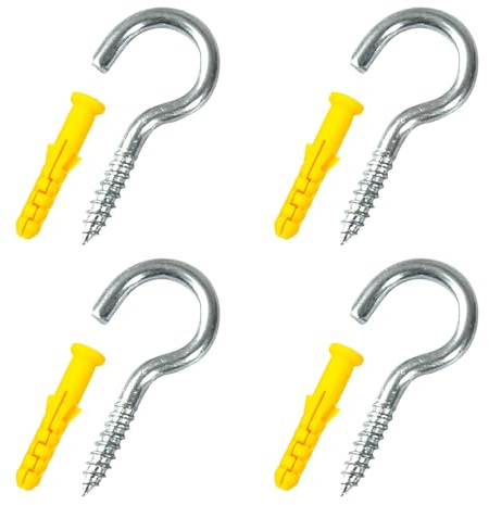BHSTTNIXP 4 Stück M8 Edelstahl-Schraubhaken, 40 mm Schraubhaken mit gelbem Kunststoffstopfen für Wäscheleine, Hängematte, Schaukelstuhl, Hängepflanzen, Utensilien
