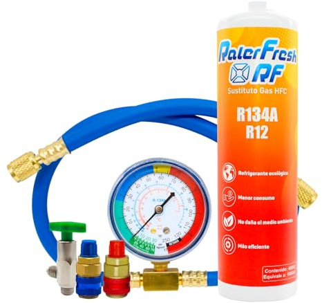 Ralerfresh RF organisk kylvätska för luftkonditionering bil motsvarande 1000 gr gasersättning R134a och R12 (flaska + tryckmätare med slang + 2 kontakter)