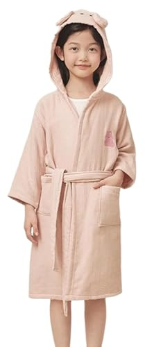 Accappatoio Da Bagno Ragazza Ragazzo Spugna 100% Cotone Indumenti Per Bambini Con Cappuccio Caldo Stampato Accappatoio Morbido Pigiama Pigiameria Per Spa, Rosa, 2-3 Anni