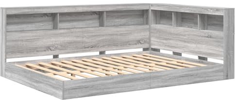 vidaXL Letto a Scomparsa Grigio Sonoma 140 x 200 cm in Legno ingegnerizzato. Design Minimalista con Ampio Spazio di archiviazione. Perfetto per Uso Interno e per Risparmiare Spazio. Panchina a L, IDE