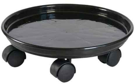 NESPIQ Carrello Portavasi da Interno Esterni Portavaso for Fiori con Ruota Universale, Vassoio Mobile, Base for La Raccolta Acqua, Portafiori in Resina Rotonda(Black,27cm)