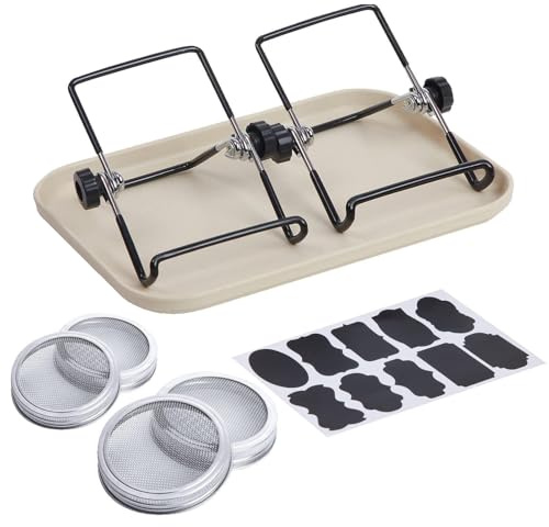 Kit per germinazione - Set di germinazione per barattoli di muratore con supporto e vassoio, kit per la coltivazione dei semi per principianti, coperchio e rack in acciaio inossidabile per microverdi