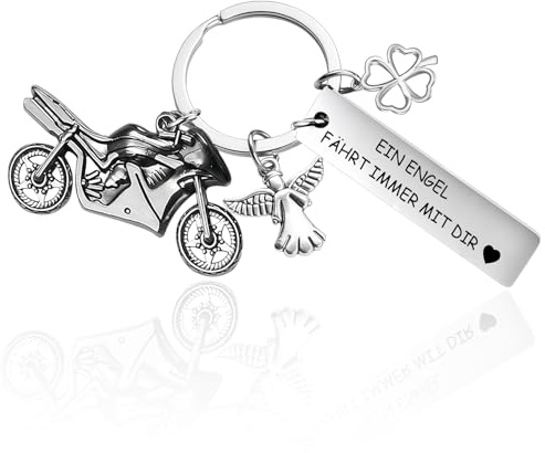 Glamifyr Schutzengel Schlüsselanhänger, Motorrad Schlüsselanhänger, Motorrad Geschenke für Männer, Fahr Vorsichtig, Führerschein Bestanden Geschenk