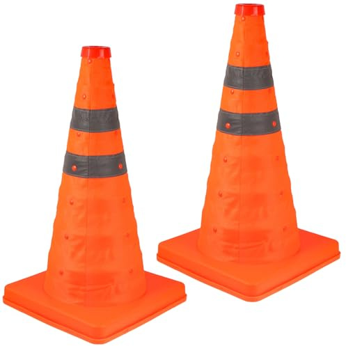 DECORNIJIA 2 pezzi Cono Stradale Estensibile Arancione in PP Resistente per Sicurezza e Allenamento Leggeri e Pieghevoli per Segnaletica e Parcheggi