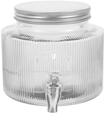 Dispensador de Bebidas de Vidrio con Grifo 2, 8 L, Blanco | Vidrio, Cierre Sellado, Vertido Fácil, Diseño Amplio, para Bebidas Frías, Mesa y Servicio Diario
