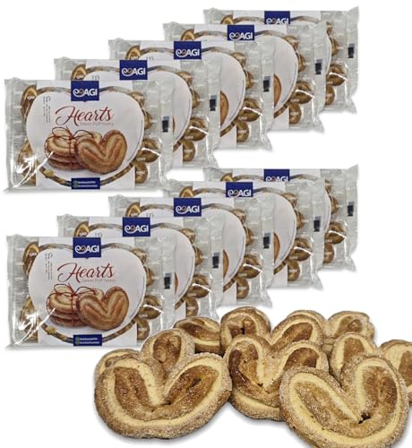 Süße Blätterteig Herzen/Süße Schweinsohren aus Blätterteig 10x 180g feines Teegebäck sowie Kaffeegebäck, Handwerklich Hergestellt (10 Packungen je 180g)