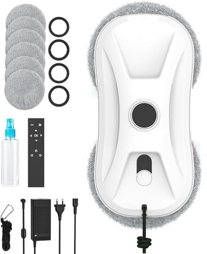 Robot Nettoyeur Vitre, 5600Pa Robot Laveur de Vitre Automatique avec Double Pulvérisation d'eau, Lave Vitre Automatique avec 3 Modes de Nettoyage, Navigation Intelligente et Système de Protection