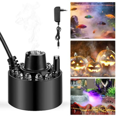 Brumisateur à Ultrasons, Nébuliseur à Ultrasons avec 12 LED Colorées, Mini Machine à Brouillard pour Fontaine, Aquariums, Atomiseur d'eau à Ultrasons pour Citrouilles d'halloween et Pots de Sorcière