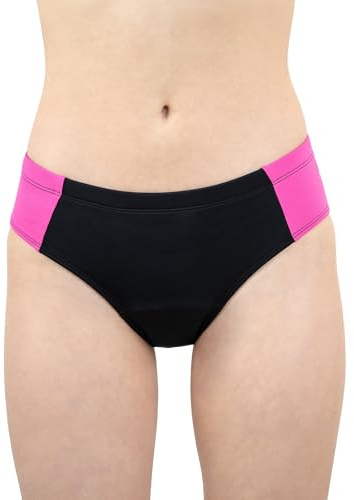 MYLILY Perioder Bikini tonåring flicka svart | Sportigt snitt för pool, pool och strand | Perioder bikinibyxor dam | 4 tamponger, läckagesäker, Oeko-TEX, vegansk, Svart/rosa, 170