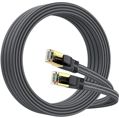 Cat 8 Ethernet Cable 10M, Cat8 Flat Braided High Speed (40Gbps 2000Mhz/s) Gigabit, Connecteur RJ45 Shielded Cable Internet Network Lan Patch for Modem Router Computer TV PC-Intérieur