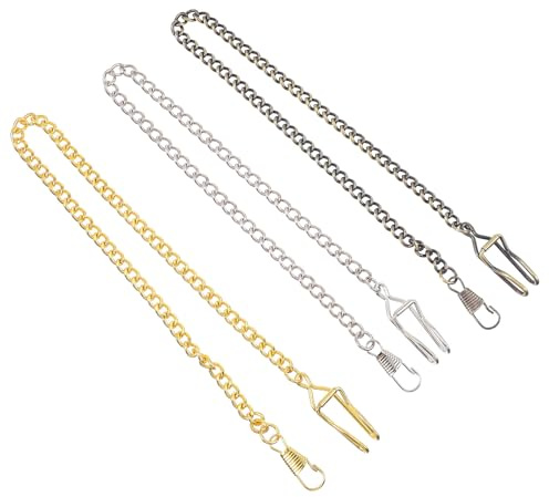 VILLCASE Metall Taschenuhrketten 3 Stück im Retro Design Uhrenketten in Gold Silber und Bronze Zubehör für Herren und Damen Vintage Uhr Accessoires für Formelle Anlässe