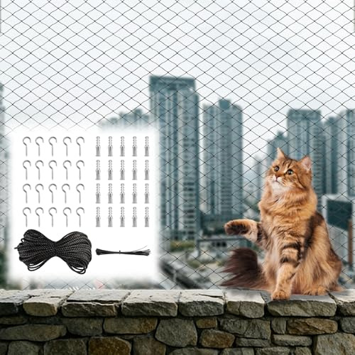 Kvaznix Katzennetz für Balkon, 8x3m Katzenschutznetz Schwarz mit Befestigungsseil und Zubehör, Balkonnetz für Katzen Katzenschutznetz für Escaliers, Fenêtres, Terrasses