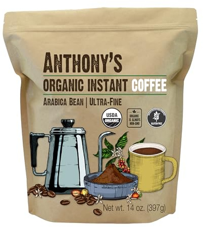 Anthony's Organic Instant Coffee,14oz, Ultra Fine Microground, Gluten Free, Arabica, Non GMO