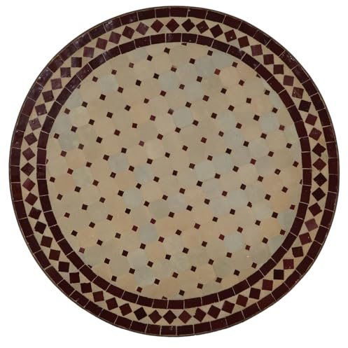 Casa Moro Marockanskt mosaikbord Ø 60 cm rund bordeauxröd terrakotta med ram höjd 73 cm | Konsthantverk från Marrakech | Medelhavet trädgårdsbord, bistrobord, mosaik-sidobord | MT2050